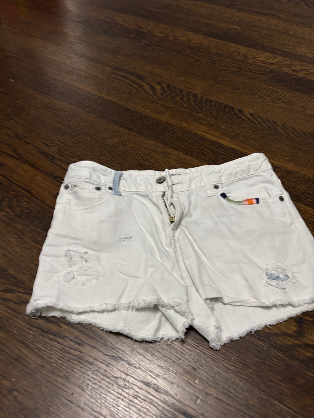 Polo by Ralph Lauren White Distressed Denim Cutoff Shorts